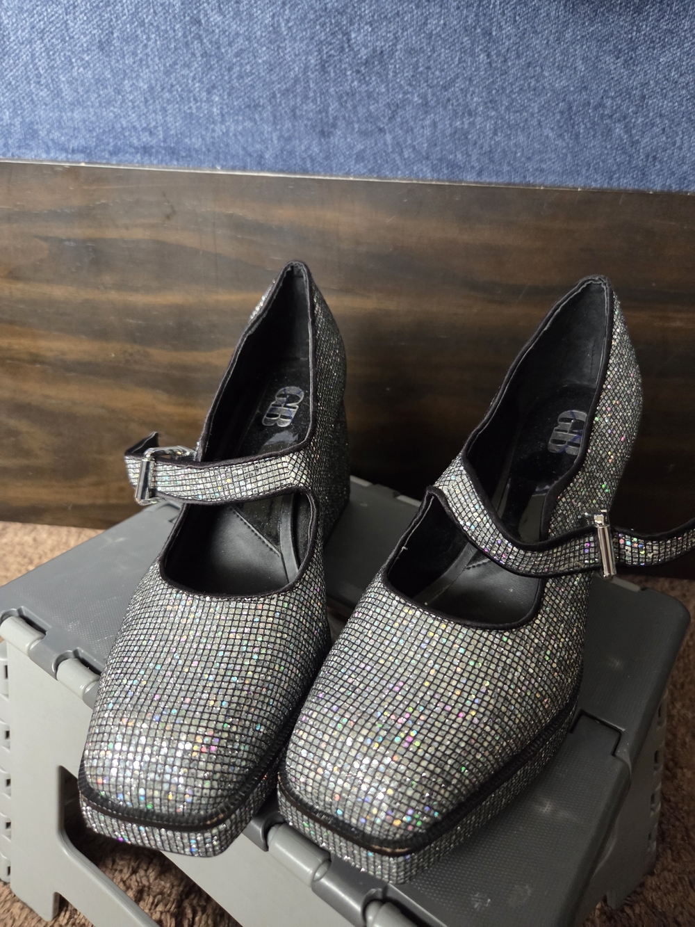 Glitter Mary Jane Platform Heels - Silver